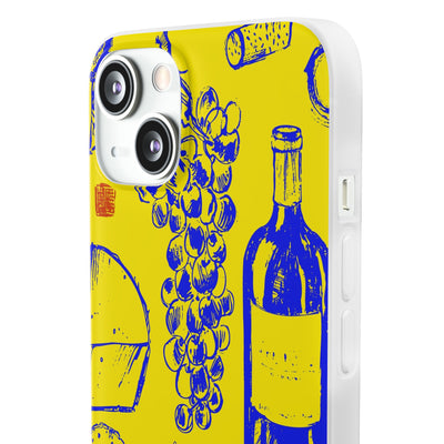 Cute Flexi Phone Cases, French Food Wine Yellow Blue, Compatible with Samsung Galaxy S23, Samsung S22, Samsung S21, Samsung S20, Galaxy S20 Ultra