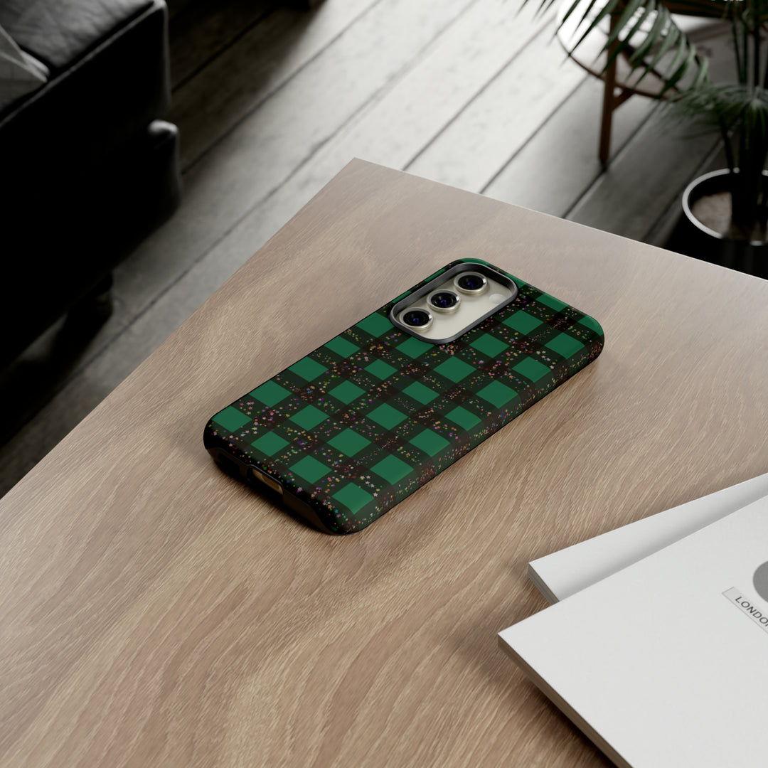 Cute Samsung Phone Cases, Designer Samsung Galaxy S23 Phone Case, Samsung S22 Case, Samsung S21 Case, Samsung S20 Case, Green Festive Plaid - Studio40ParkLane