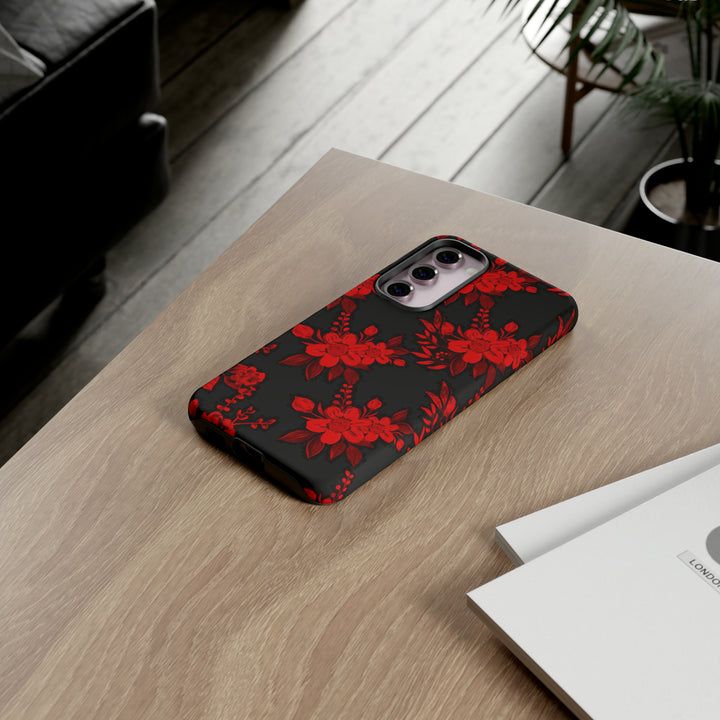 Cute Samsung Phone Case | Aesthetic Samsung Phone Case | Galaxy S23, S22, S21, S20 | Red Black Flowers, Protective Phone Case - Studio40ParkLane