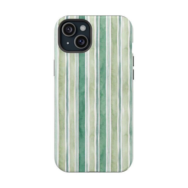 Aesthetic Tough Magsafe Green Stripes Watercolor Phone Case - For iPhone 17 Pro Max iPhone 16 Pro iPhone 15 Iphone 14 Plus 13 Pro 12 11 10 - Studio40ParkLane