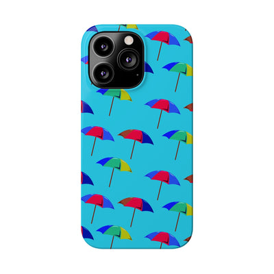 Slim Cute iPhone Cases - | iPhone 15 Case | iPhone 15 Pro Max Case, Iphone 14 Case, Iphone 14 Pro Max, Iphone 13, Colorful Beach Parasol Blue