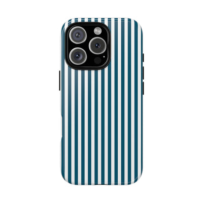Tough Premium Teal Blue Stripes Phone Case Gift for Her - For Apple iPhone 16 Pro Max 16e iPhone 15 Pro iPhone Iphone 14 Plus 13 Pro 12 SE XR - Studio40ParkLane