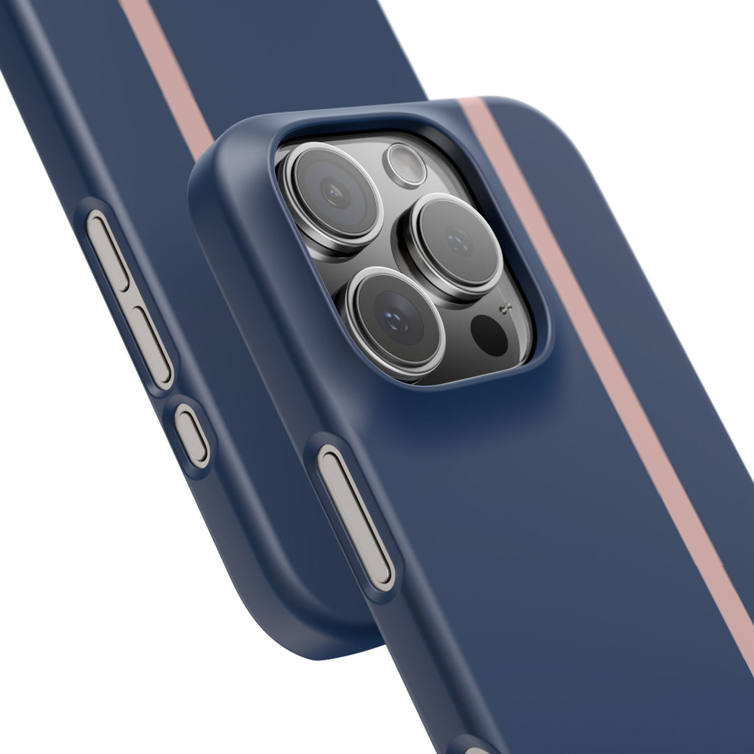 Sleek Navy Blue Pink Stripe Snap Phone Case for iPhone 18 17 16 15 14 13 Pro Max, Samsung Galaxy S26 S25 Ultra Lightweight Cute Phone Case - Studio40ParkLane