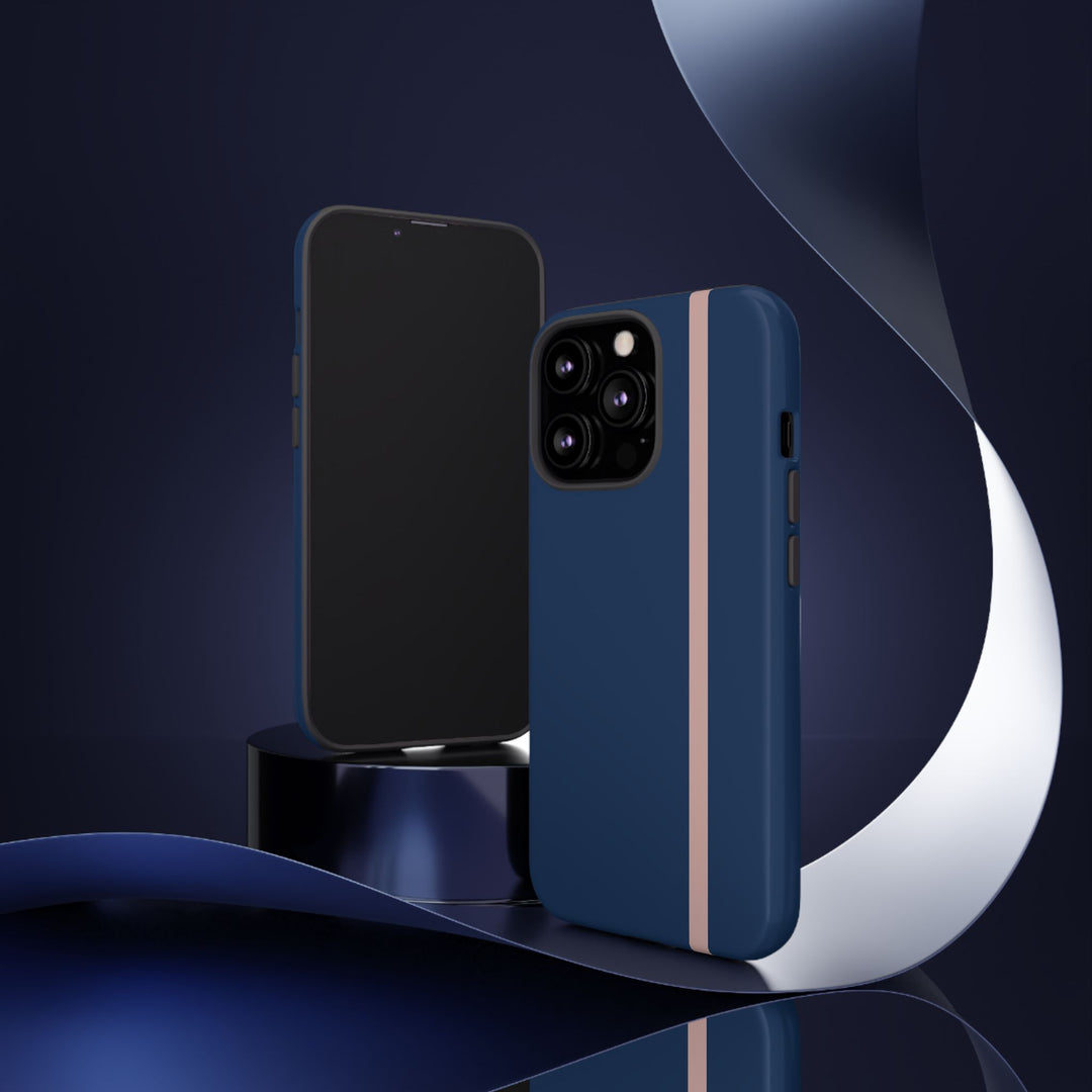 Tough Phone Case Navy Blue Orange Stripe iPhone 18 17 16 15 14 13 12 Pro Max Plus, Samsung Galaxy S26 S25 S24 Ultra Cute Preppy Sport - Studio40ParkLane