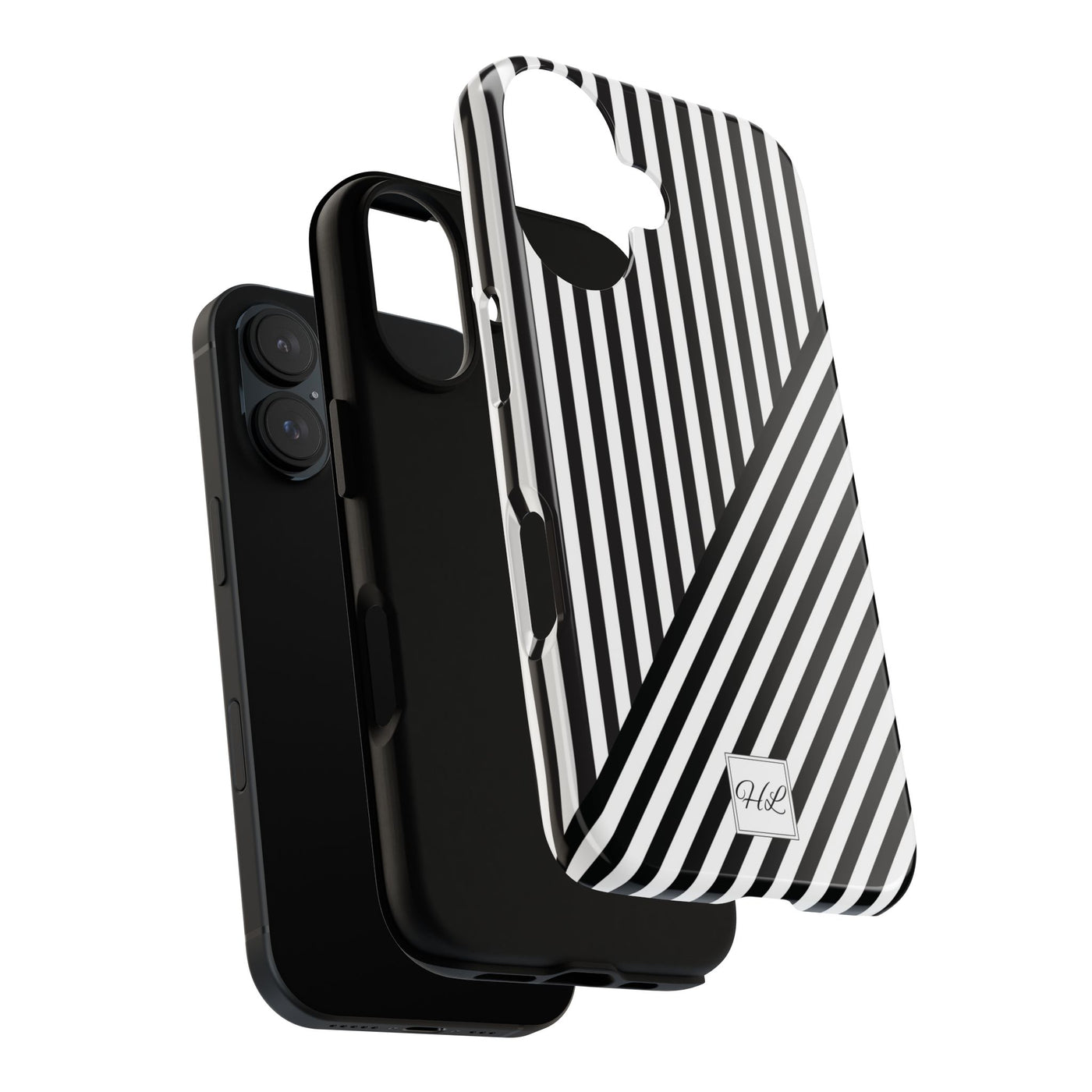 Custom Personalized Aesthetic Stripes Black White Tough Phone Case - For iPhone 17 Pro Max iPhone 16 Pro iPhone 15 Iphone 14 Plus 13 12 11 - Studio40ParkLane