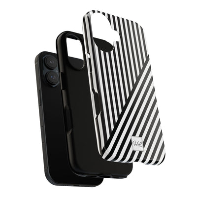Custom Personalized Aesthetic Stripes Black White Tough Phone Case - For iPhone 17 Pro Max iPhone 16 Pro iPhone 15 Iphone 14 Plus 13 12 11 - Studio40ParkLane