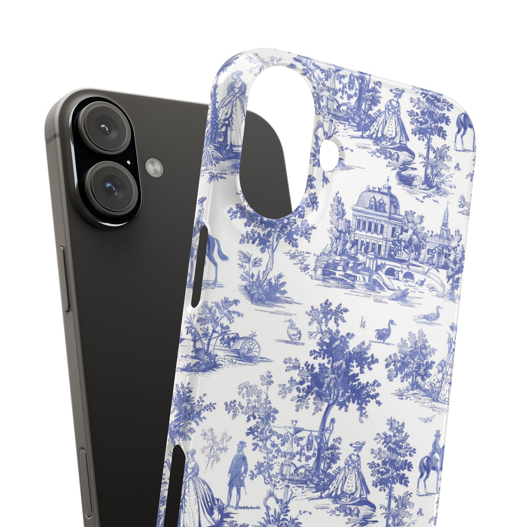 Sleek Snap Blue French Toile Cute Phone Case for iPhone 16 15 14 13 12 11 X Xs Max Xr Pro Plus Samsung Galaxy S24 S23 S22 S21 S20 Note Ultra