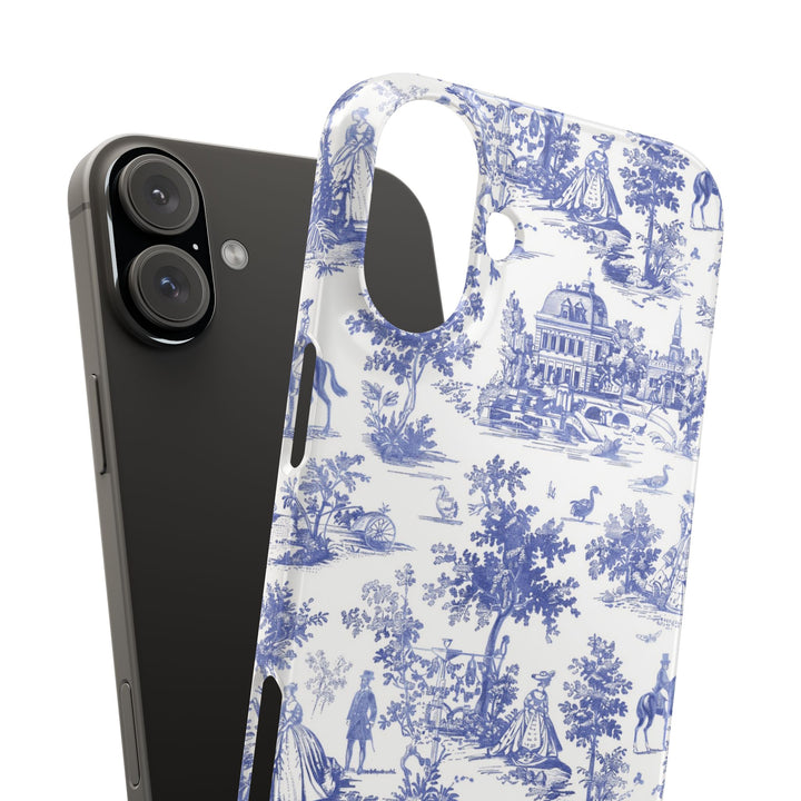 Sleek Snap Blue French Toile Cute Phone Case for iPhone 16 15 14 13 12 11 X Xs Max Xr Pro Plus Samsung Galaxy S24 S23 S22 S21 S20 Note Ultra