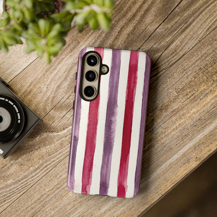 Tough Cute Wine Red Purple Stripes Phone Case, for IPhone 17 Pro Max | Iphone 17 Air, Iphone 16, IPhone 15, 14 13 12, Samsung Galaxy S26, S25, S24, S23 - Studio40ParkLane