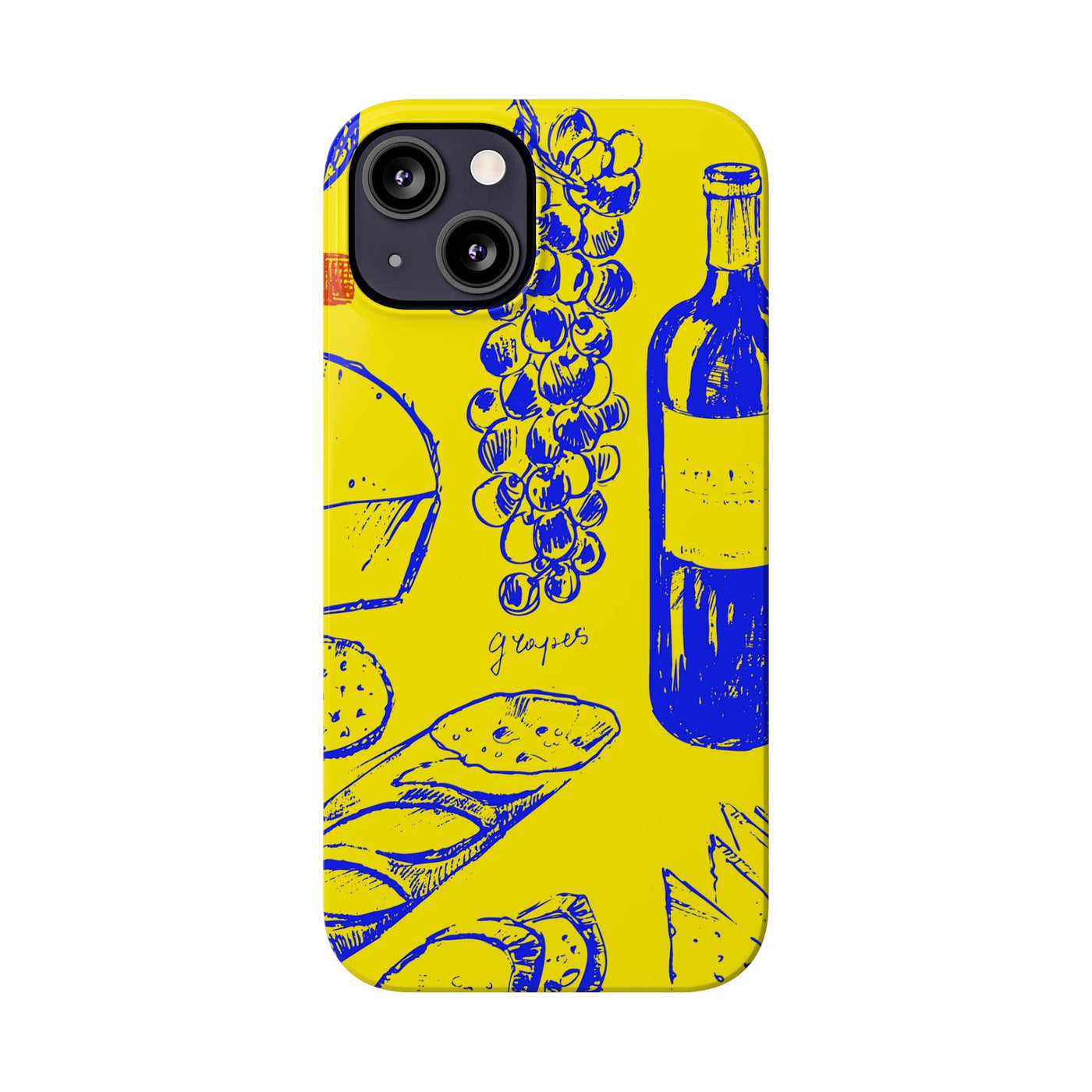 Slim Cute Phone Cases for Iphone  | iPhone 15 Case | iPhone 15 Pro Max Case, Iphone 14, Iphone 14 Pro Max, Iphone 13, French Food Wine Yellow Blue