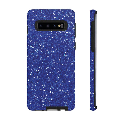 Chic Blue Faux Play on Glitter Effect Cute Phone Case, for IPhone 16 pro Max | Iphone 15, Iphone 14, IPhone 13 Case, 11 8 7, Samsung Galaxy S24, S23, S22, S21, 2 Layer Protection