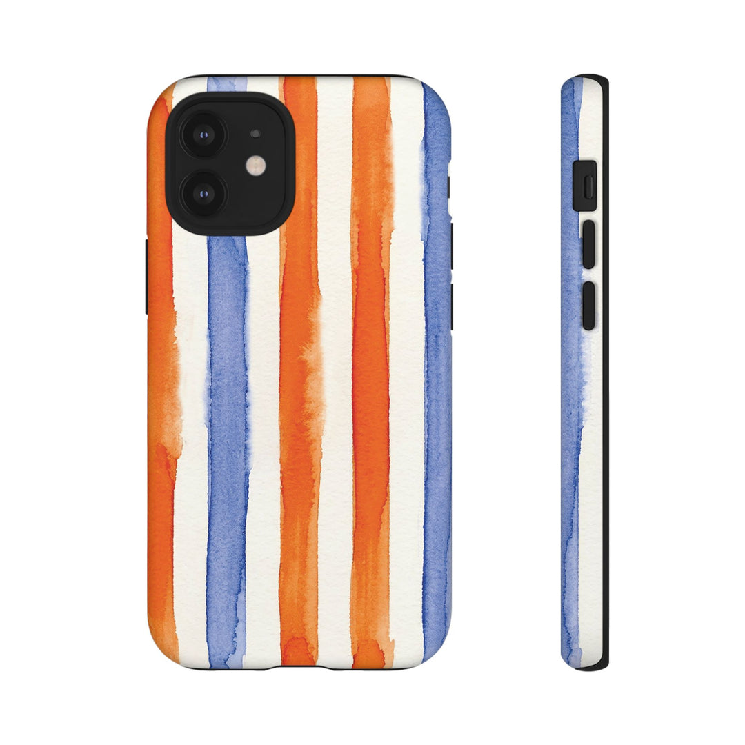 Tough Cute Blue Orange Stripes Phone Case, for IPhone 17 Pro Max | Iphone 17 Air, Iphone 16, IPhone 15, 14 13 12, Samsung Galaxy S26, S25, S24, S23 - Studio40ParkLane