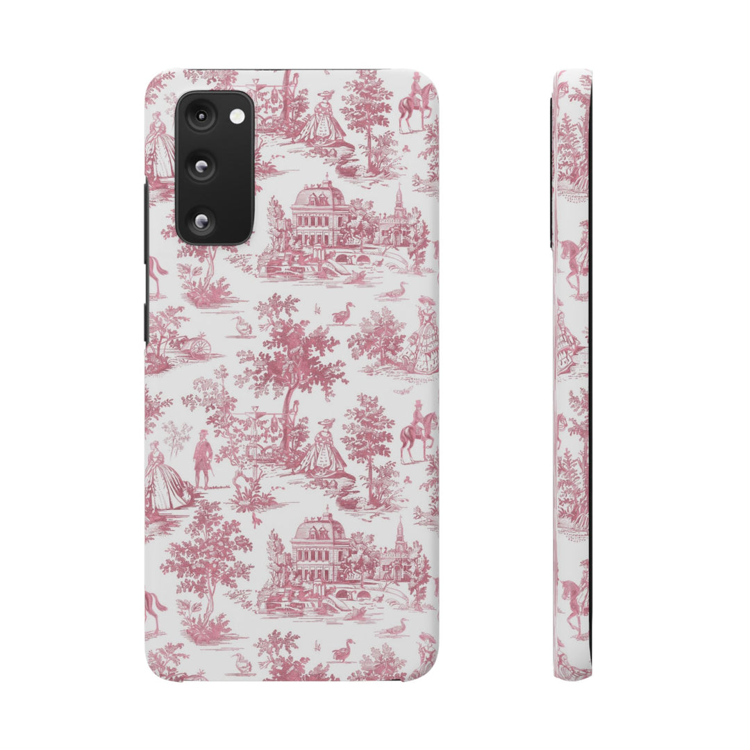 Sleek Snap Pink French Toile Cute Phone Case for iPhone 16 15 14 13 12 11 X Xs Max Xr Pro Plus Samsung Galaxy S24 S23 S22 S21 S20 Note Ultra