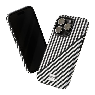 Custom Personalized Aesthetic Stripes Black White Tough Phone Case - For iPhone 17 Pro Max iPhone 16 Pro iPhone 15 Iphone 14 Plus 13 12 11 - Studio40ParkLane