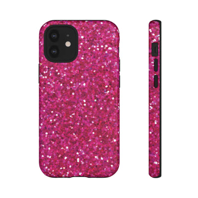 Chic Pink Faux Play on Glitter Effect Cute Phone Case, for IPhone 16 pro Max | Iphone 15, Iphone 14, IPhone 13 Case, 11 8 7, Samsung Galaxy S24, S23, S22, S21, 2 Layer Protection