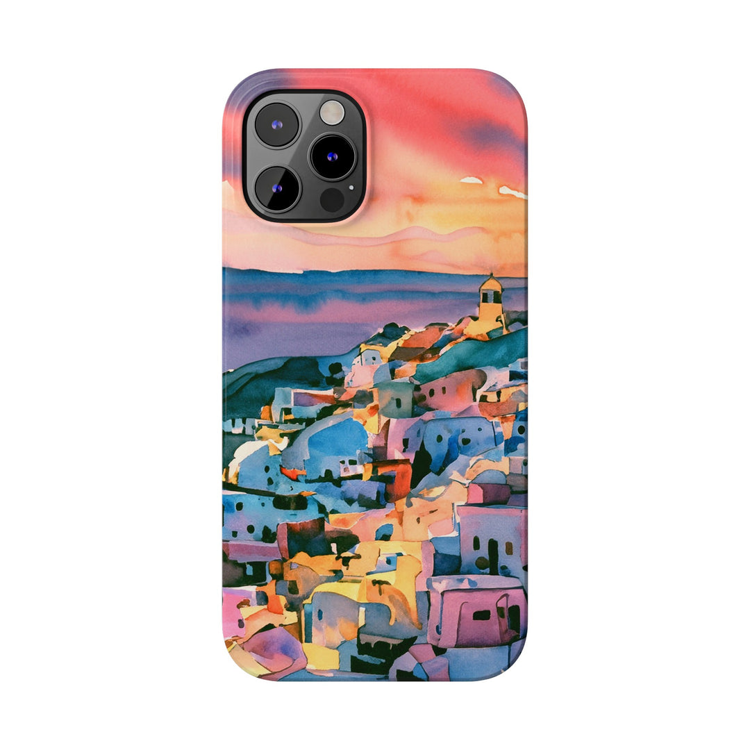 Slim Cute Phone Cases for Iphone | iPhone 15 Case | iPhone 15 Pro Max Case, Iphone 14, Iphone 14 Pro Max, Iphone 13, Colorful Greek House Watercolor - Studio40ParkLane