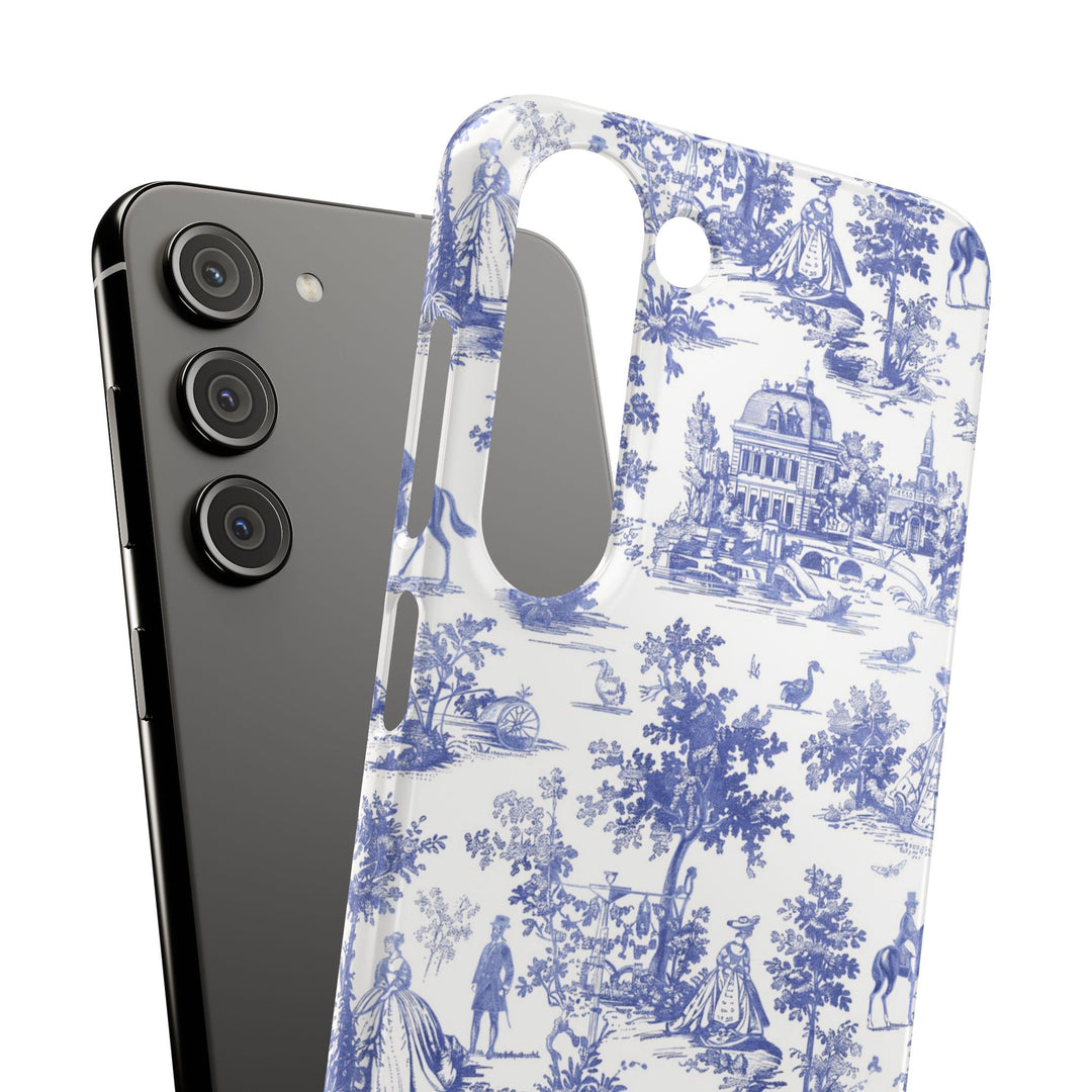 Sleek Snap Blue French Toile Cute Phone Case for iPhone 16 15 14 13 12 11 X Xs Max Xr Pro Plus Samsung Galaxy S24 S23 S22 S21 S20 Note Ultra