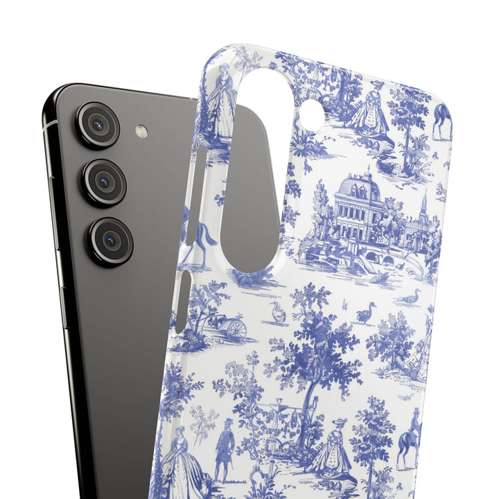 Sleek Snap Blue French Toile Cute Phone Case for iPhone 16 15 14 13 12 11 X Xs Max Xr Pro Plus Samsung Galaxy S24 S23 S22 S21 S20 Note Ultra