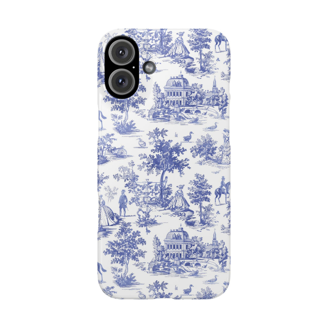 Sleek Snap Blue French Toile Cute Phone Case for iPhone 16 15 14 13 12 11 X Xs Max Xr Pro Plus Samsung Galaxy S24 S23 S22 S21 S20 Note Ultra