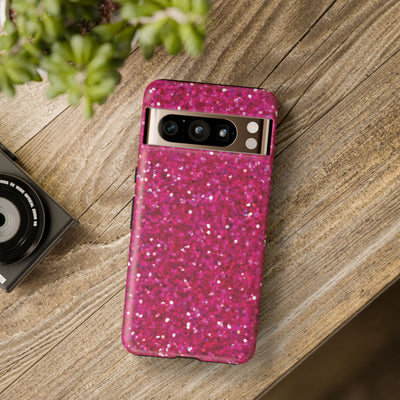 Chic Pink Faux Play on Glitter Effect Cute Phone Case, for IPhone 16 pro Max | Iphone 15, Iphone 14, IPhone 13 Case, 11 8 7, Samsung Galaxy S24, S23, S22, S21, 2 Layer Protection