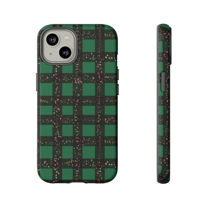 Cute IPhone Case | iPhone 15 Case | iPhone 15 Pro Max Case, Iphone 14 Case, Iphone 14 Pro Max Case IPhone Case for Art Lovers, Green Festive Plaid - Studio40ParkLane