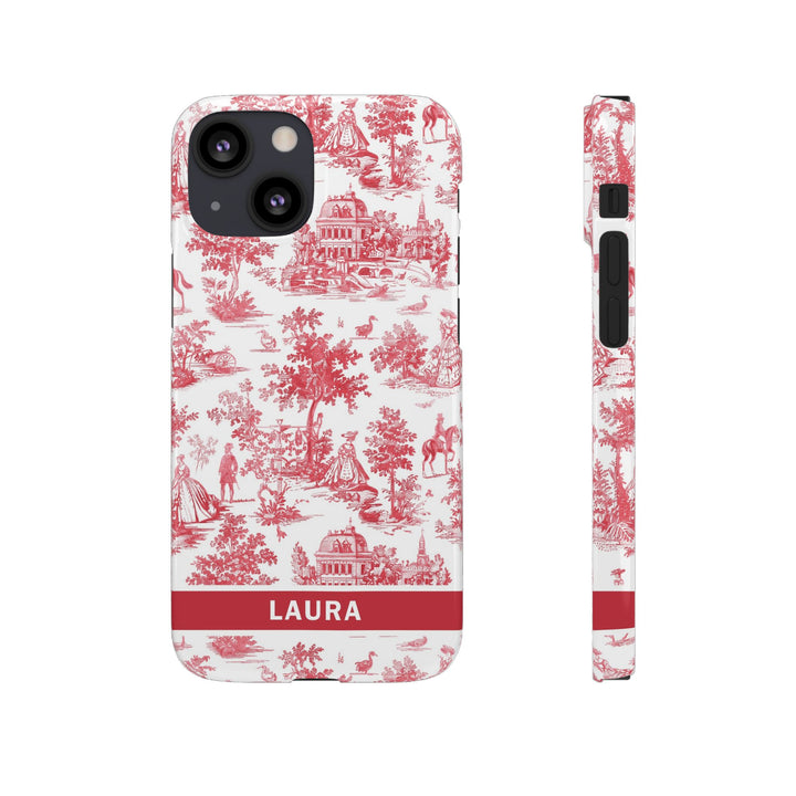 Snap French Toile Personalized Initial Custom Gift for Her Cute Phone Cases for Samsung S24, S23, S22, S21, S20, Plus and Ultra and Iphone, 16, 15, 14, 13, 12, 11. 10 - Studio40ParkLane