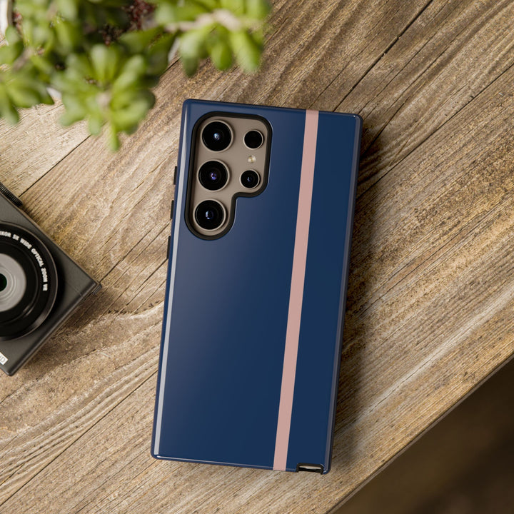 Tough Phone Case Navy Blue Orange Stripe iPhone 18 17 16 15 14 13 12 Pro Max Plus, Samsung Galaxy S26 S25 S24 Ultra Cute Preppy Sport - Studio40ParkLane