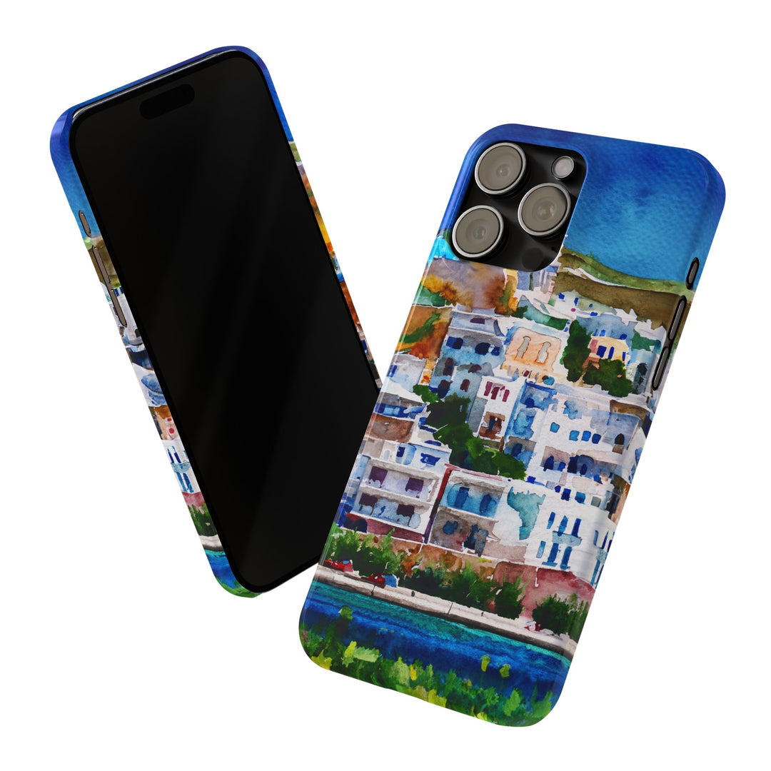 Slim Cute Phone Cases for Iphone | iPhone 15 Case | iPhone 15 Pro Max Case, Iphone 14, Iphone 14 Pro Max, Iphone 13, Colorful Greek House Watercolor - Studio40ParkLane