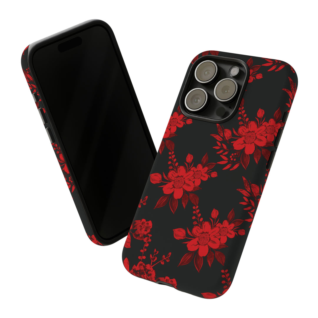 Cute IPhone Case | Red Black Flowers, iPhone 15 Case | iPhone 15 Pro Case, Iphone 14 Case, Iphone 14 Pro Max Case, Protective Iphone Case - Studio40ParkLane