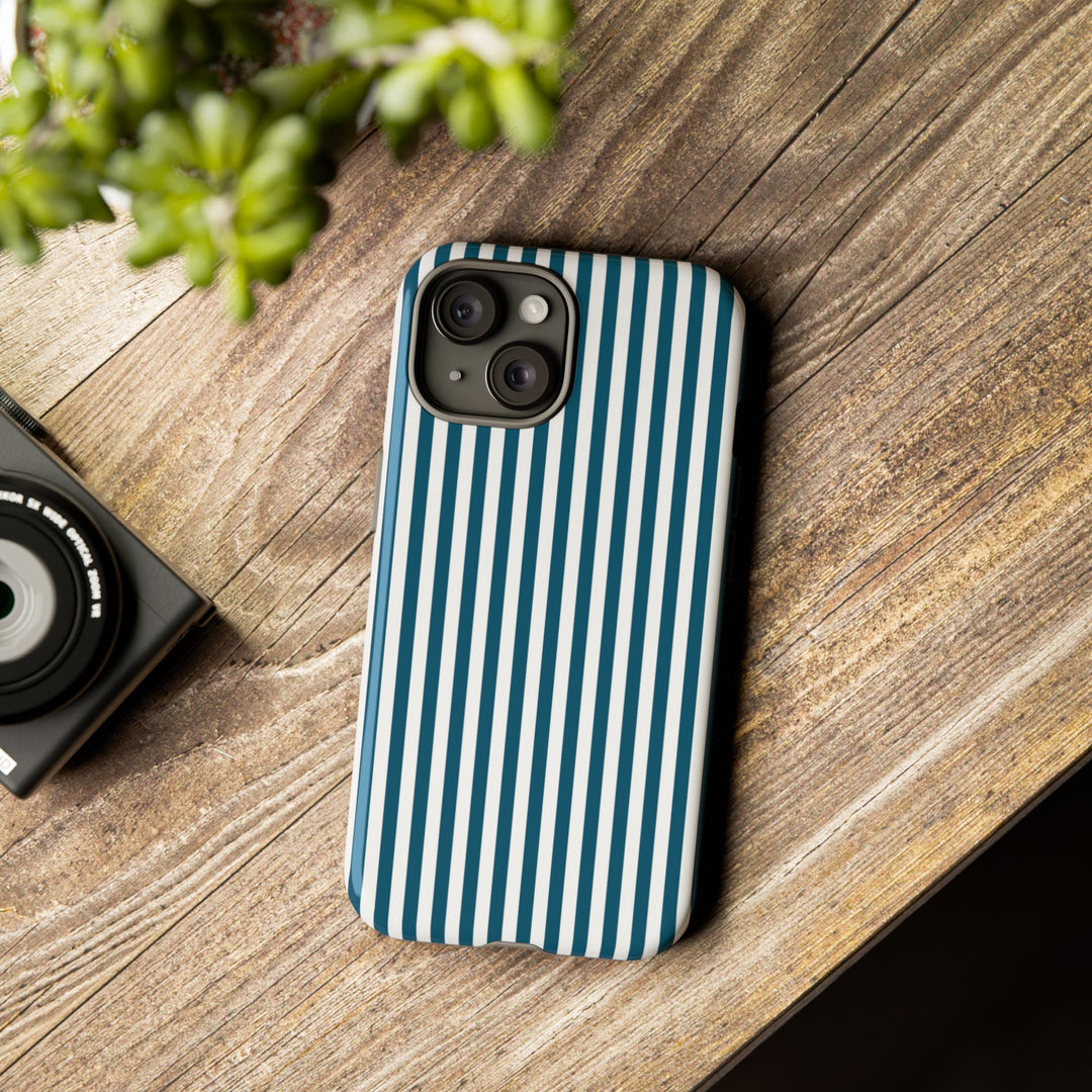 Tough Premium Teal Blue Stripes Phone Case Gift for Her - For Apple iPhone 16 Pro Max 16e iPhone 15 Pro iPhone Iphone 14 Plus 13 Pro 12 SE XR - Studio40ParkLane