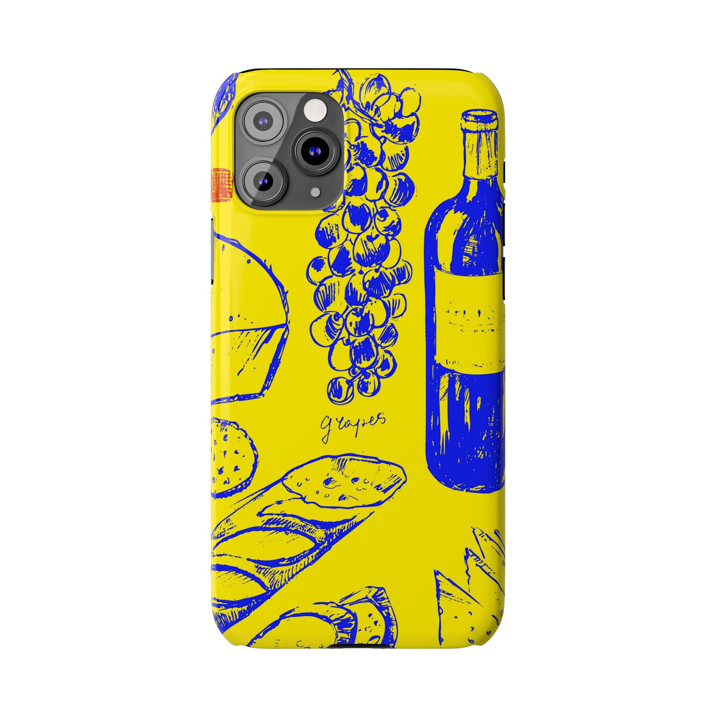 Slim Cute Phone Cases for Iphone  | iPhone 15 Case | iPhone 15 Pro Max Case, Iphone 14, Iphone 14 Pro Max, Iphone 13, French Food Wine Yellow Blue