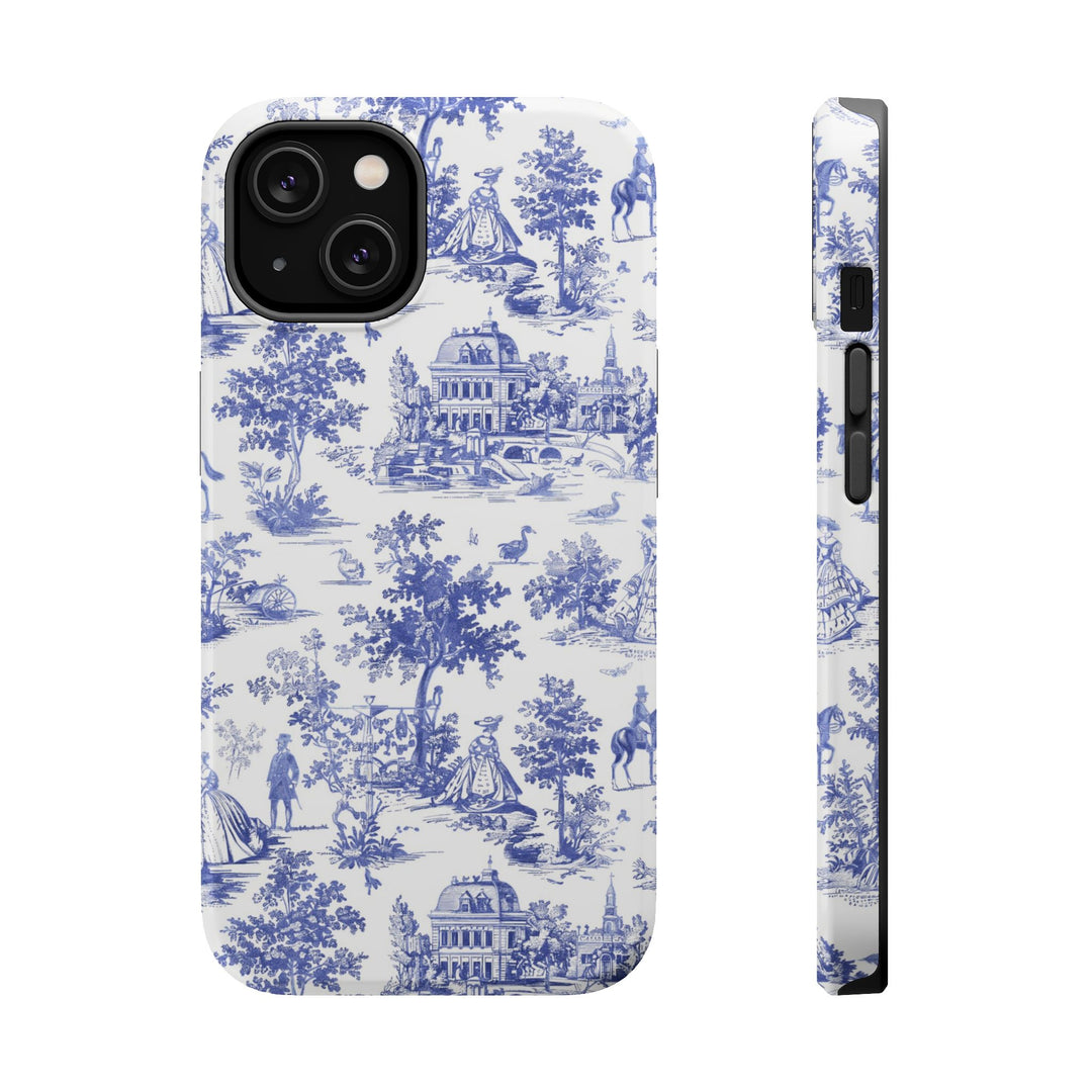 Blue Toile Magnetic Impact-Resistant Cute Phone Case for Iphone 16, iPhone 15 Pro Max Plus 14, 13, 12, 11 Gift for her - Studio40ParkLane