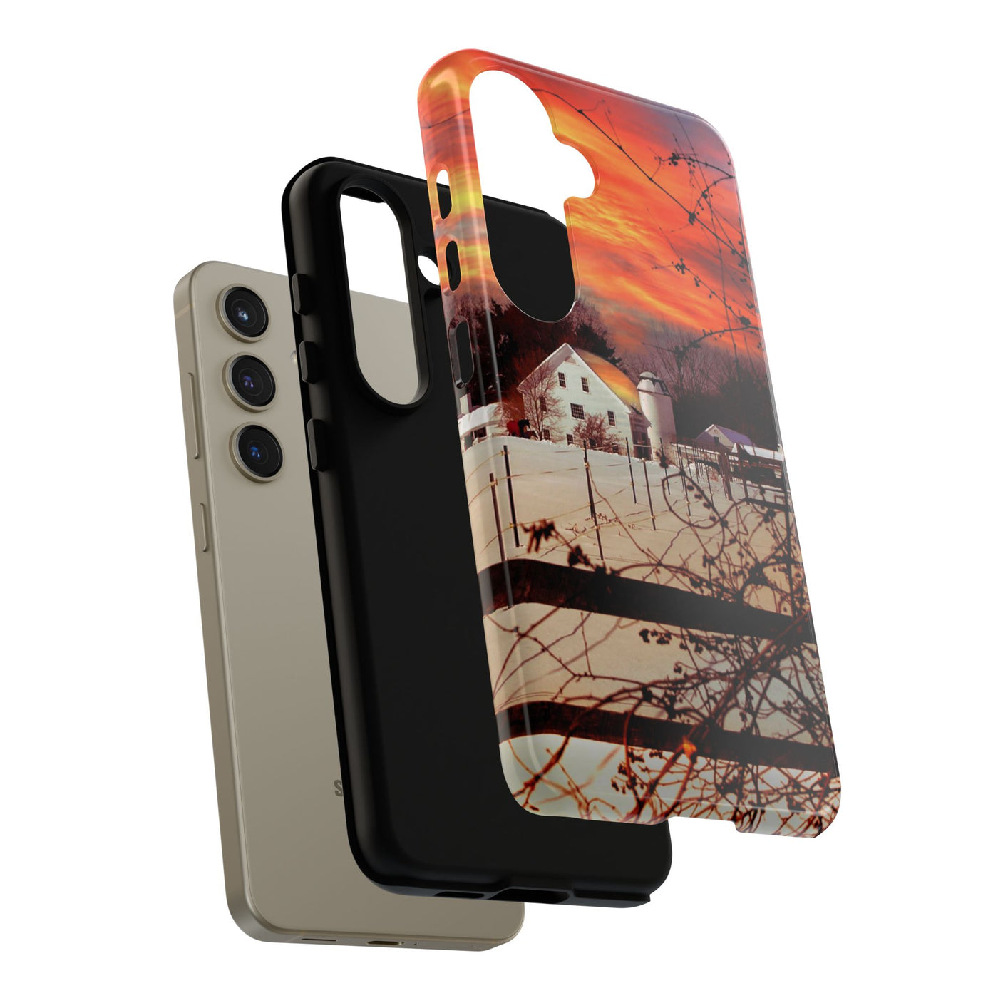 Impact Resistant, Winter Sunset Cute Phone Cases for Samsung S24, S23, S22, S21, IPhone 15 pro Iphone 14 pro Iphone 13 IPhone 12 Iphone 11