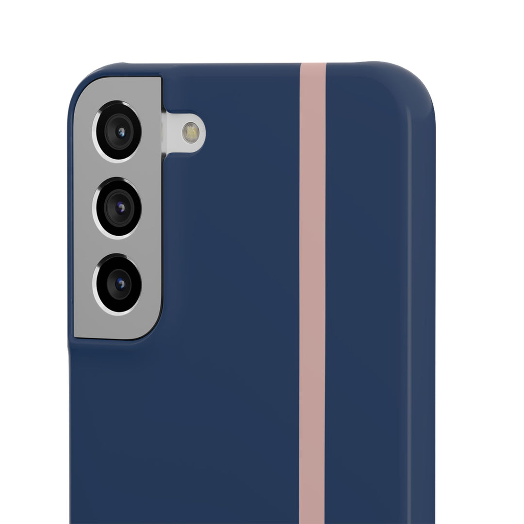 Sleek Navy Blue Pink Stripe Snap Phone Case for iPhone 18 17 16 15 14 13 Pro Max, Samsung Galaxy S26 S25 Ultra Lightweight Cute Phone Case - Studio40ParkLane