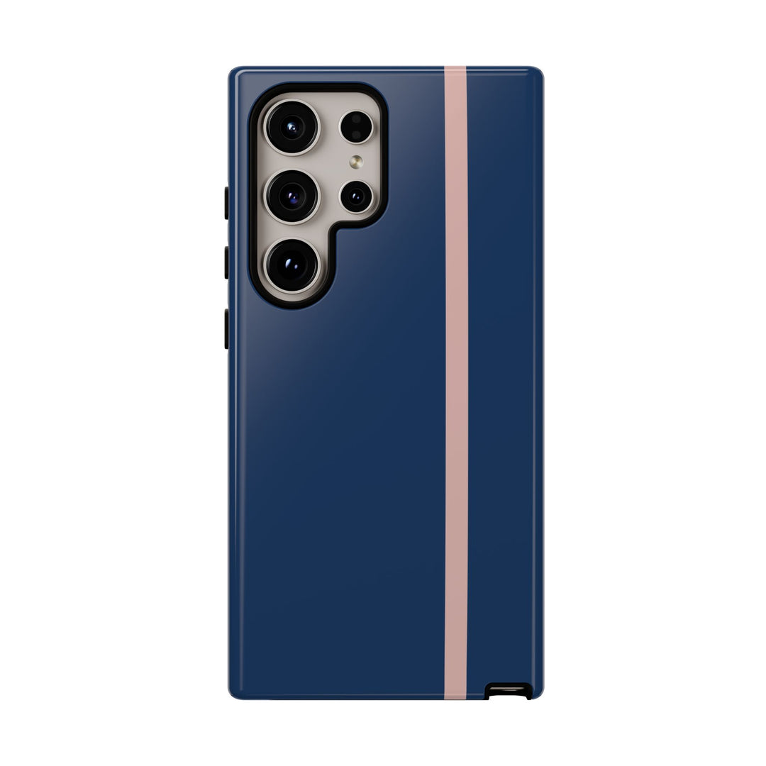 Tough Phone Case Navy Blue Orange Stripe iPhone 18 17 16 15 14 13 12 Pro Max Plus, Samsung Galaxy S26 S25 S24 Ultra Cute Preppy Sport - Studio40ParkLane