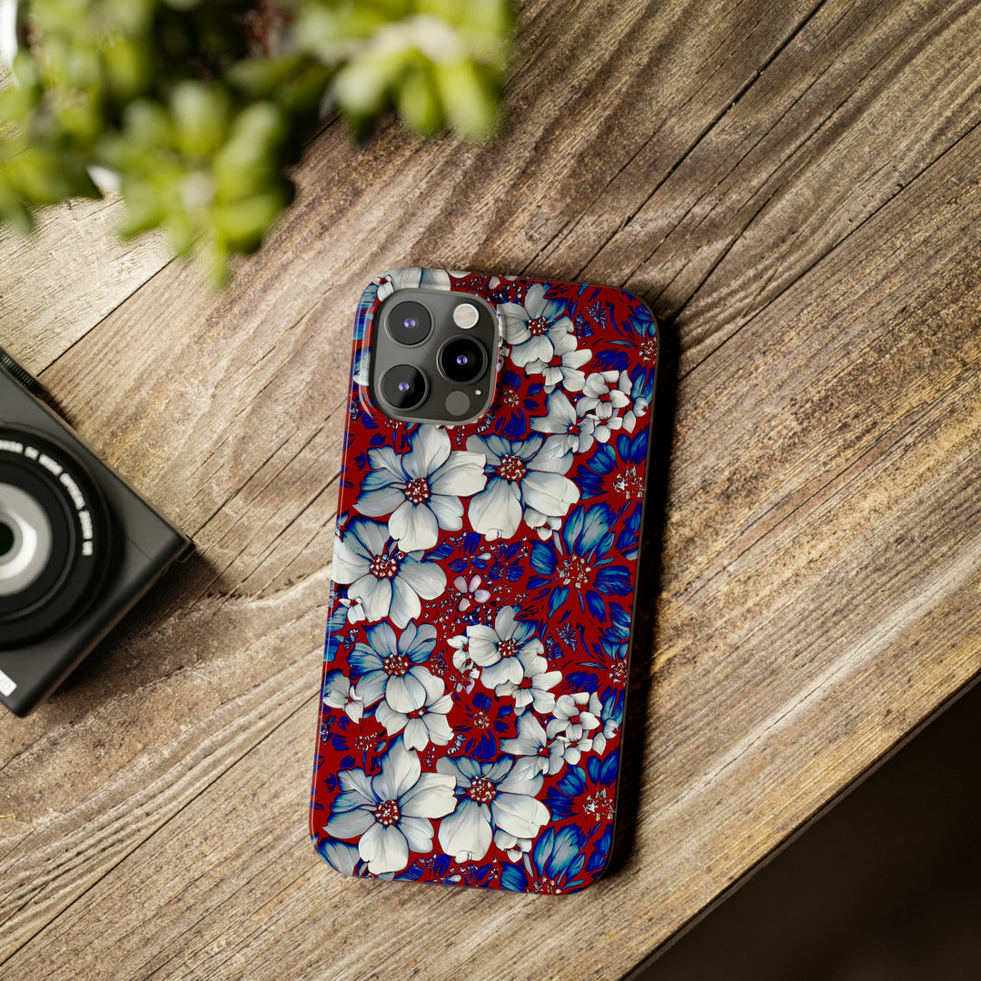 Slim Cute Phone Cases for Iphone - | iPhone 15 Case | iPhone 15 Pro Max Case, Iphone 14 Case, Iphone 14 Pro Max, Iphone 13, Red Blue Flowers - Studio40ParkLane
