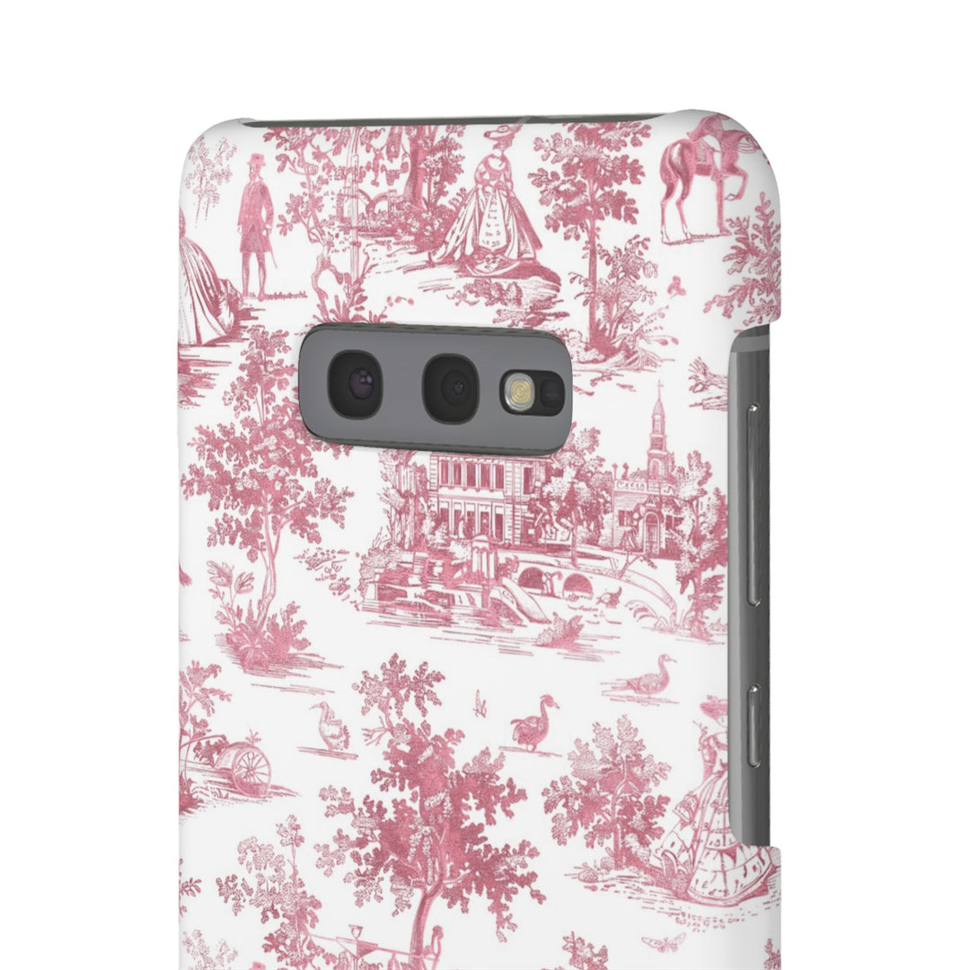 Sleek Snap Pink French Toile Cute Phone Case for iPhone 16 15 14 13 12 11 X Xs Max Xr Pro Plus Samsung Galaxy S24 S23 S22 S21 S20 Note Ultra