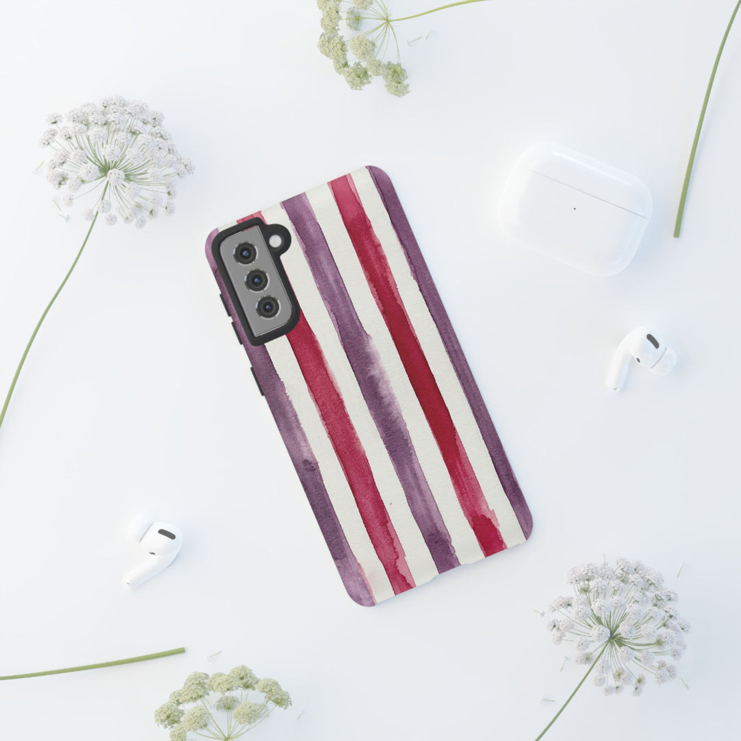 Tough Cute Wine Red Purple Stripes Phone Case, for IPhone 17 Pro Max | Iphone 17 Air, Iphone 16, IPhone 15, 14 13 12, Samsung Galaxy S26, S25, S24, S23 - Studio40ParkLane