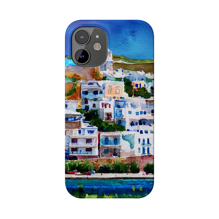 Slim Cute Phone Cases for Iphone | iPhone 15 Case | iPhone 15 Pro Max Case, Iphone 14, Iphone 14 Pro Max, Iphone 13, Colorful Greek House Watercolor - Studio40ParkLane