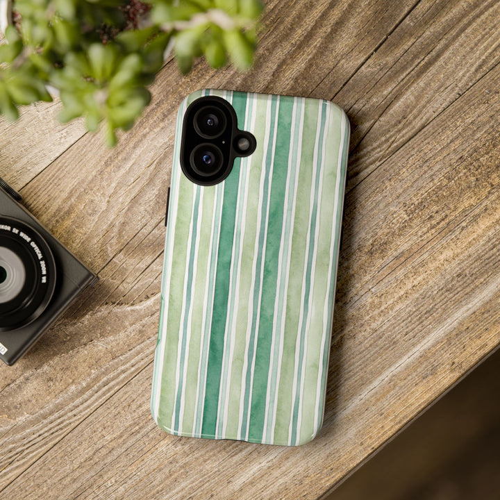 Aesthetic Tough Green Watercolor Stripes Premium Phone Case - For iPhone 17 Pro Max iPhone 16 Pro iPhone 15 Iphone 14 Plus 13 Pro 12 11 10 - Studio40ParkLane