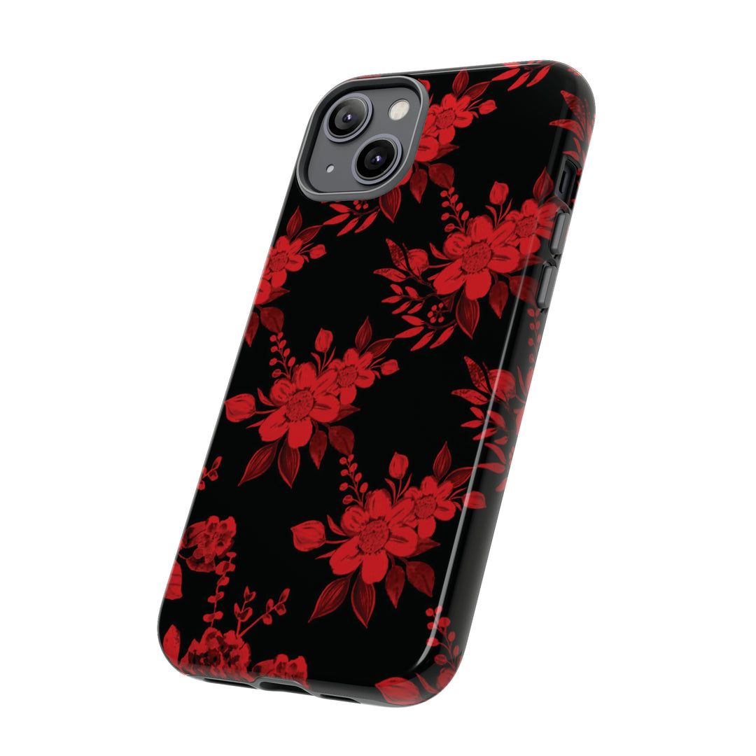 Cute IPhone Case | Red Black Flowers, iPhone 15 Case | iPhone 15 Pro Case, Iphone 14 Case, Iphone 14 Pro Max Case, Protective Iphone Case - Studio40ParkLane