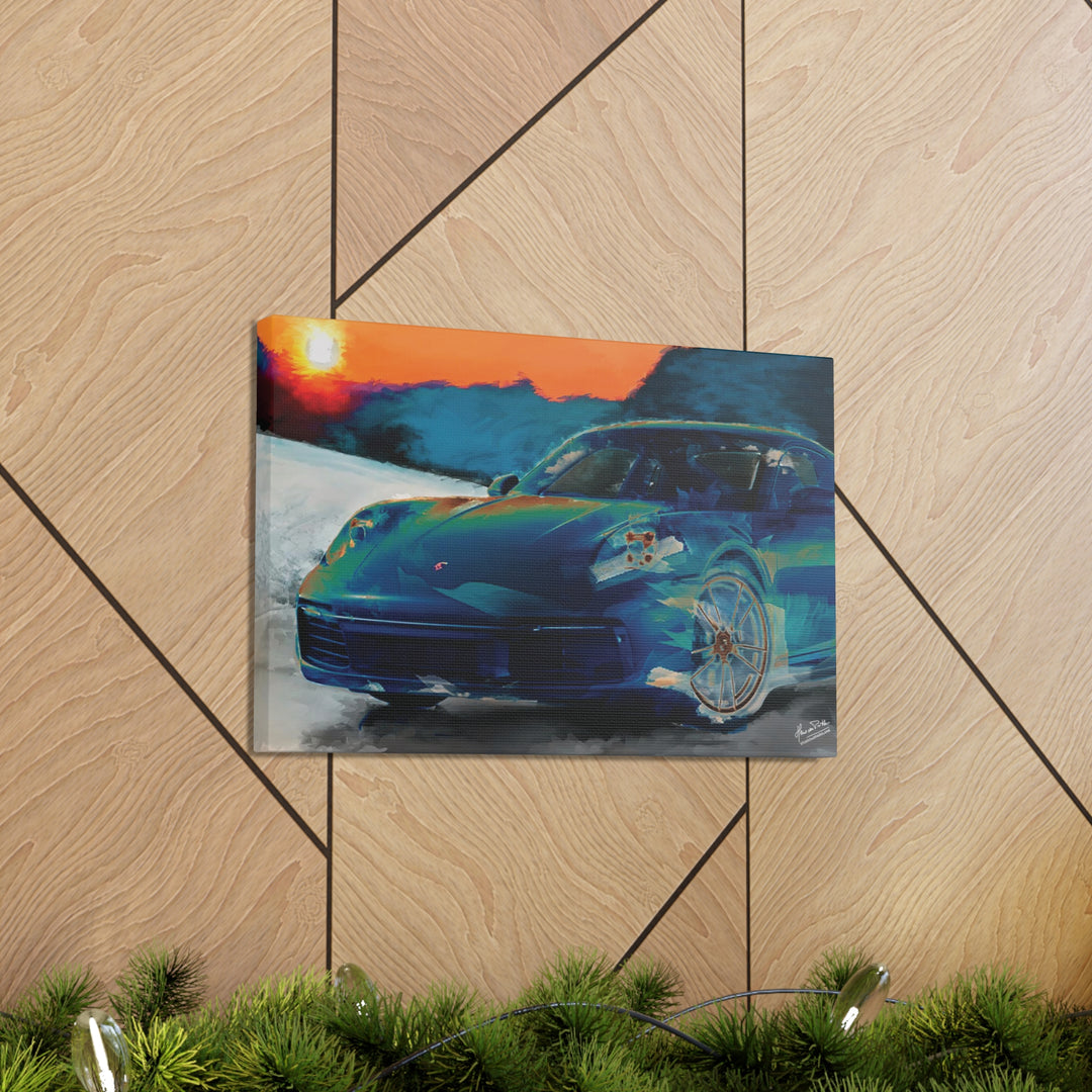 Porsche Wall Art on Canvas Print Gallery Wrapped - Gorgeous Porsche 911 Carrera Wall Art - Set in the mountains with a Sunset - Home Decor - Studio40ParkLane
