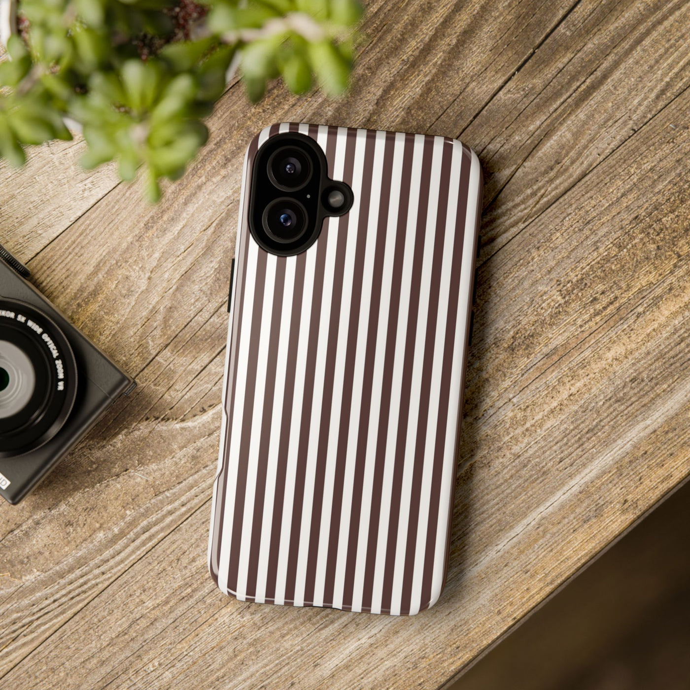 Tough Premium Brown Stripes Phone Case Gift for Her - For Apple iPhone 16 Pro Max 16e iPhone 15 Pro iPhone Iphone 14 Plus 13 Pro 12 SE XR - Studio40ParkLane