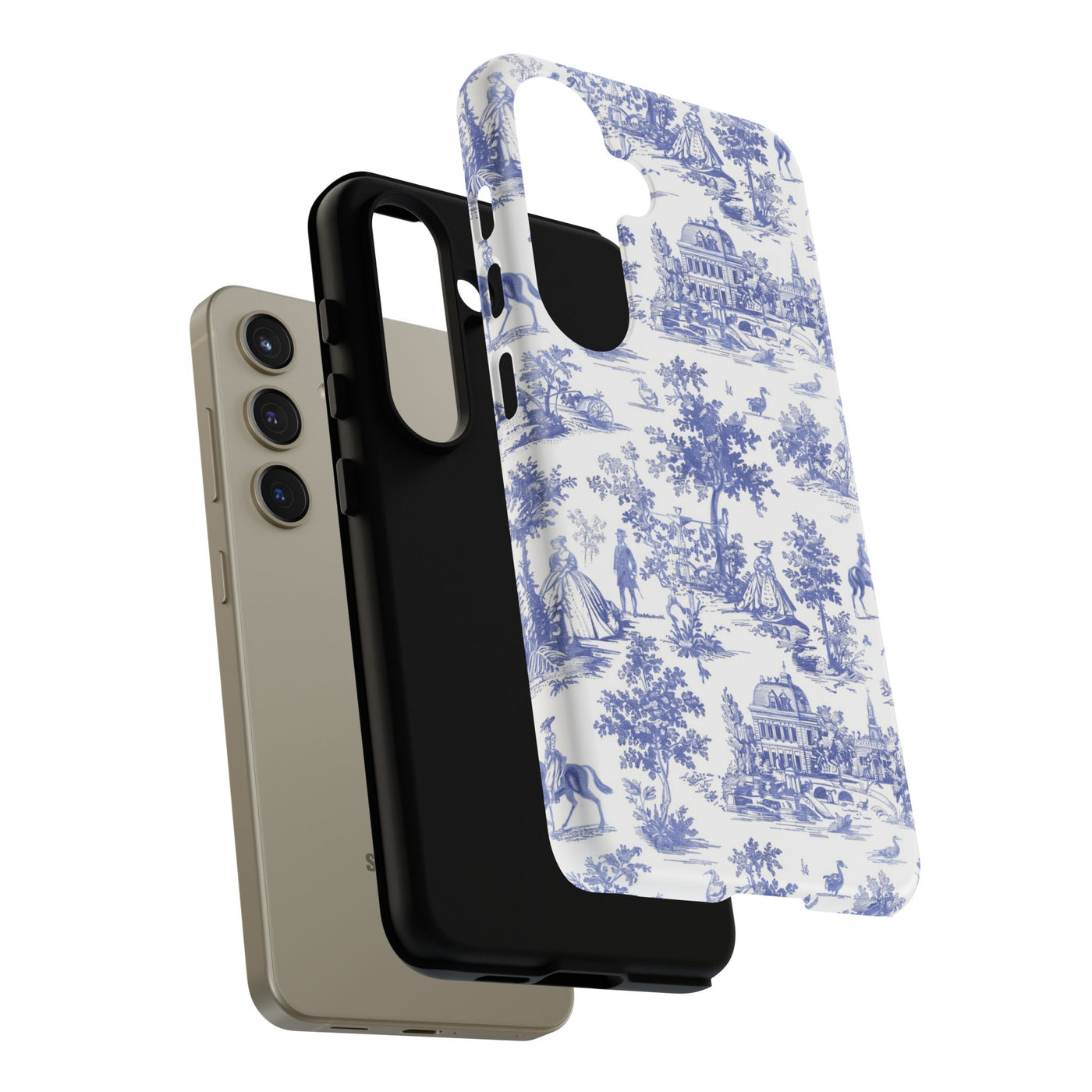 Premium Tough Blue French Toile Gift for Her Cute Phone Cases for Samsung and Iphone, 16, 15, 14, S24, S23, S22, S21, S20, Plus, Ultra, Pro