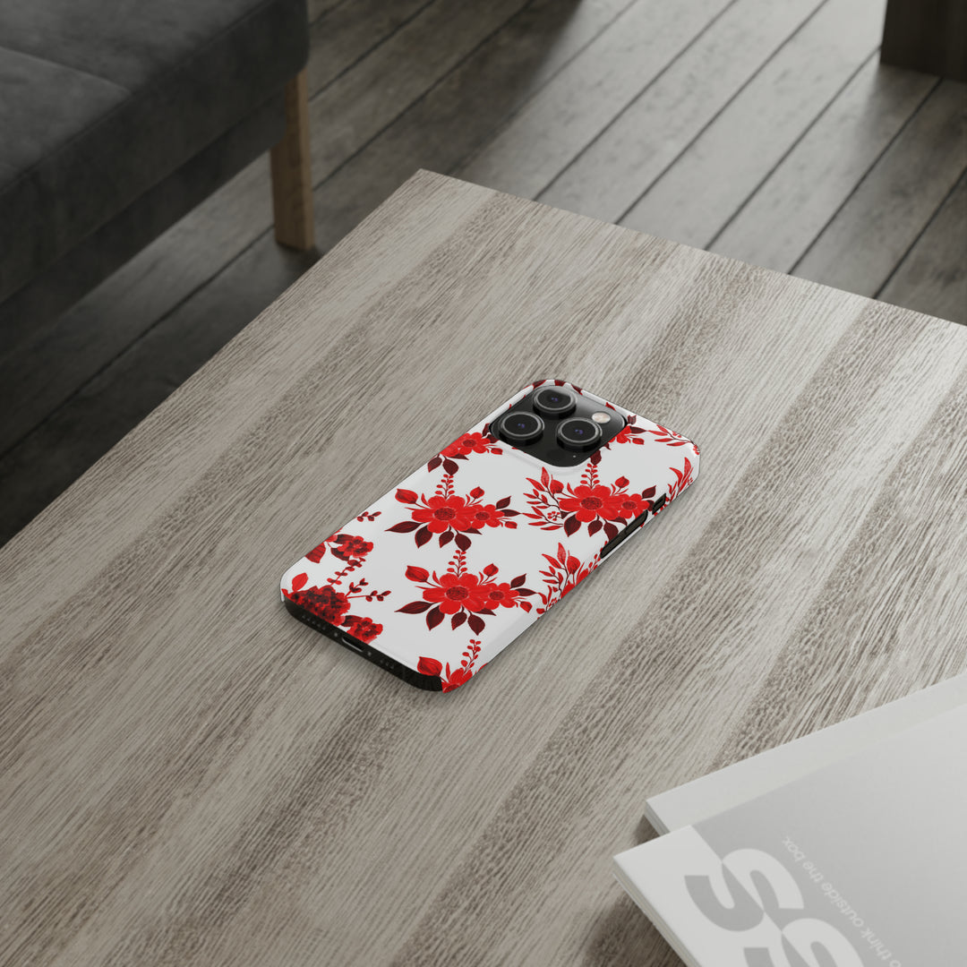 Slim Cute Phone Cases for Iphones - | iPhone 15 Case | iPhone 15 Pro Max Case, Iphone 14 Case, Iphone 14 Pro Max, Iphone 13, Red White Flowers - Studio40ParkLane