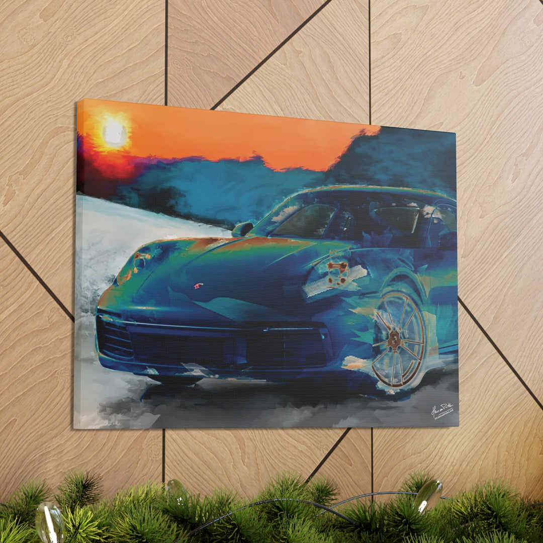 Porsche Wall Art on Canvas Print Gallery Wrapped - Gorgeous Porsche 911 Carrera Wall Art - Set in the mountains with a Sunset - Home Decor - Studio40ParkLane