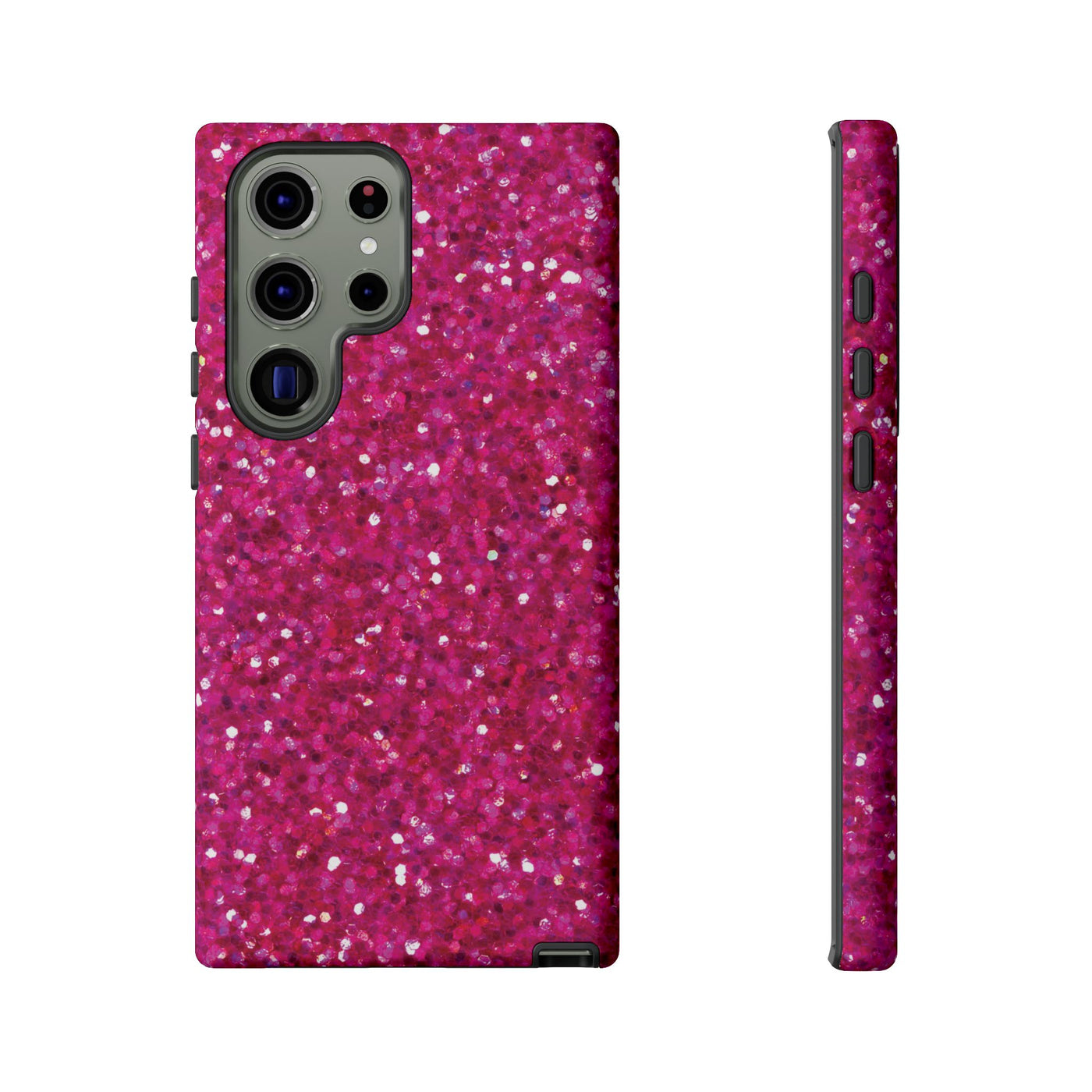 Chic Pink Faux Play on Glitter Effect Cute Phone Case, for IPhone 16 pro Max | Iphone 15, Iphone 14, IPhone 13 Case, 11 8 7, Samsung Galaxy S24, S23, S22, S21, 2 Layer Protection