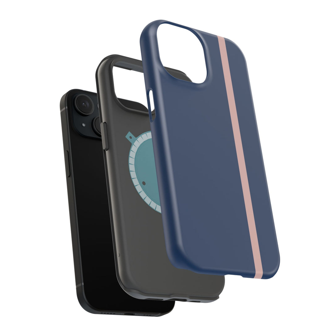 MagSafe Navy Blue Blush Pink Stripe Tough Phone Case iPhone 18 17 16 15 14 13 Pro Max Samsung Galaxy S26 Dual Layer Modern Luxury Cover - Studio40ParkLane