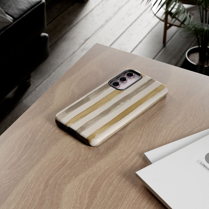 Tough Cute Brown Beige Stripes Phone Case, for IPhone 17 Pro Max | Iphone 17 Air, Iphone 16, IPhone 15, 14 13 12, Samsung Galaxy S26, S25, S24, S23 - Studio40ParkLane