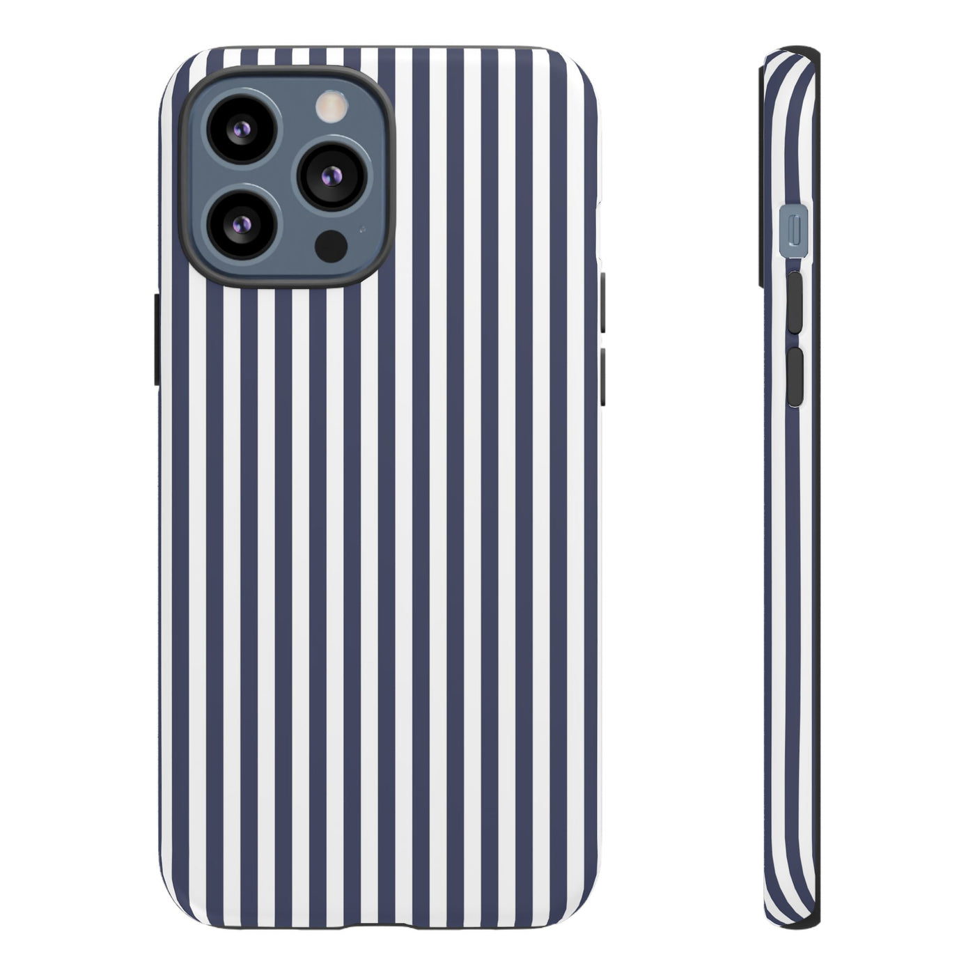 Tough Premium Navy Blue Stripes Phone Case Gift for Her - For Apple iPhone 16 Pro Max 16e iPhone 15 Pro iPhone Iphone 14 Plus 13 Pro 12 SE XR - Studio40ParkLane